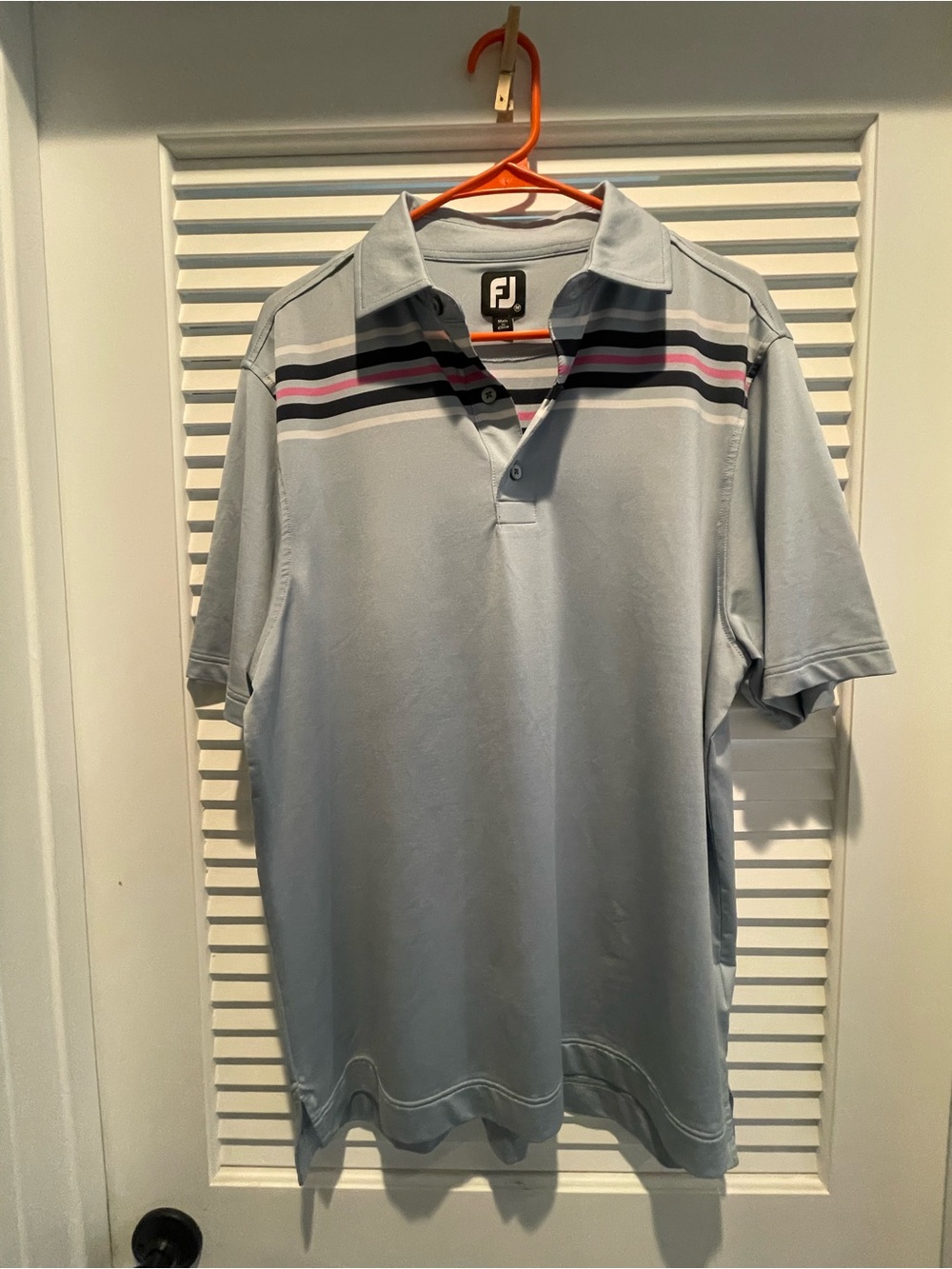 FootJoy Pale Blue Polo with Navy and Pink Stripes
